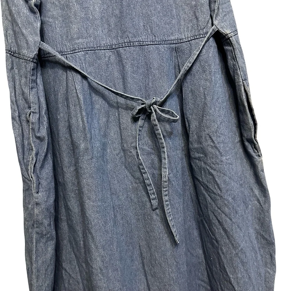 VTG y2k Denim Jumper Dress SZ PL Embroidered Cat Window Cottagecore Pinafore